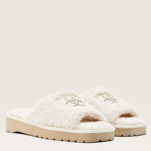 Ariat Cozy Slides Slippers 8 Beige Women Chic Square Open Toe Fleece New w Box